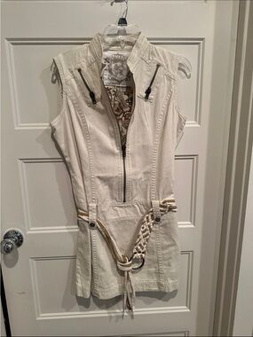 Sugarlips Cream Sleeveless Mini Dress with Braided Belt